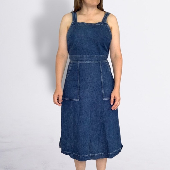 Polo Ralph Lauren Blue Denim Jumper Overalls Pinafore Retro Apron Dress Size 8 - Picture 9 of 16